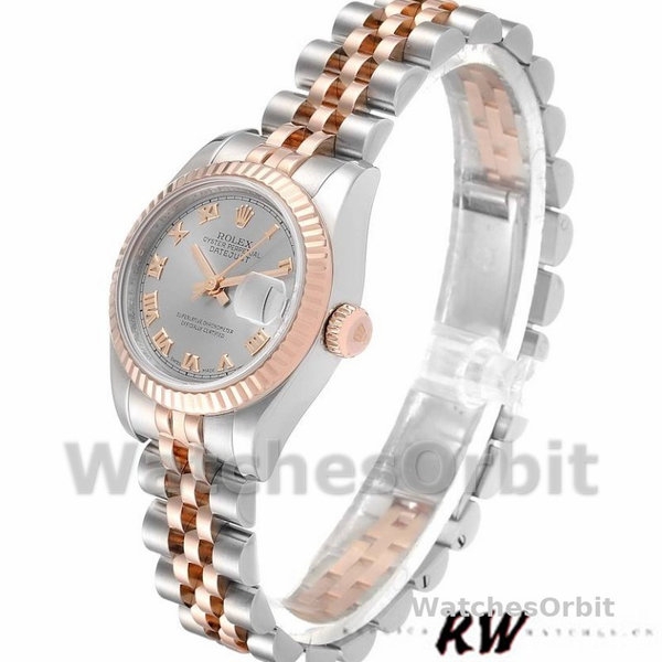 Replique Rolex Datejust-179171 pour femme, 26 mm, cadran gris à chiffres romains, lunette cannelée, Lady Grey