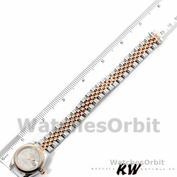 Replique Rolex Datejust-179171 pour femme, 26 mm, cadran gris à chiffres romains, lunette cannelée, Lady Grey