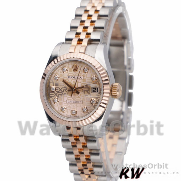 Replique Rolex Datejust-179171 pour femme, 26mm, cadran rose jubilé, lunette cannelée, Lady Pink
