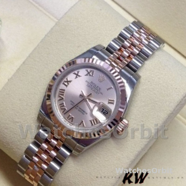 Replique Rolex Datejust-179171 pour femme, 26 mm, cadran rose à chiffres romains, lunette cannelée, Lady Pink