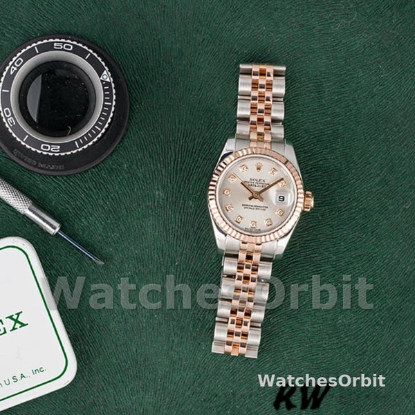 Replique Rolex Datejust-179171 pour femme, 26mm, cadran argenté diamants, lunette cannelée, Lady Silver