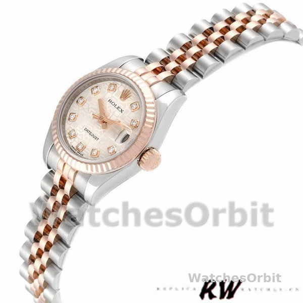 Replique Rolex Datejust-179171 pour femme, 26mm, cadran Silver Jubilee Anniversary, lunette cannelée, Lady Silver
