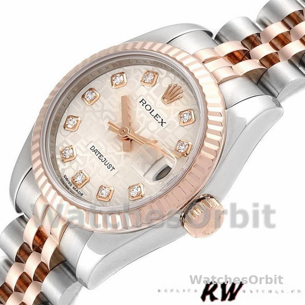 Replique Rolex Datejust-179171 pour femme, 26mm, cadran Silver Jubilee Anniversary, lunette cannelée, Lady Silver