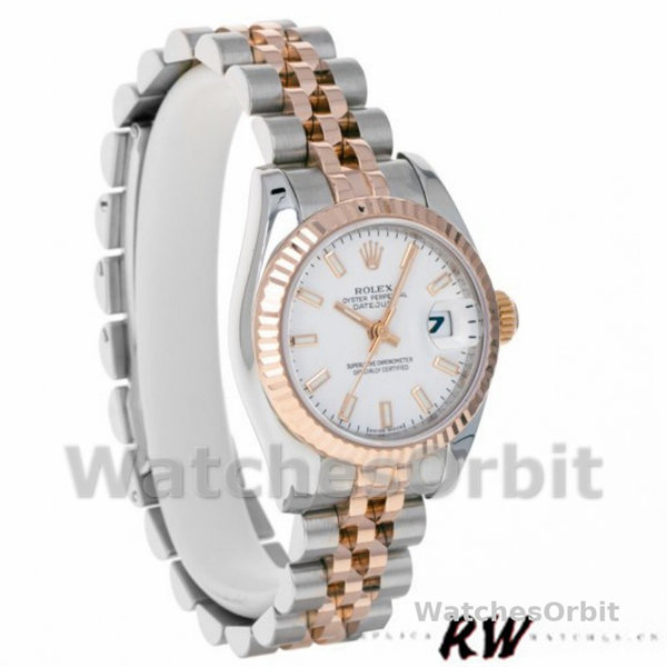 Replique Rolex Datejust-179171 pour femme, 26mm, cadran blanc, lunette cannelée, Lady White