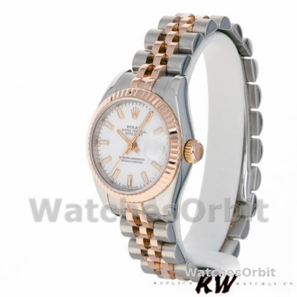 Replique Rolex Datejust-179171 pour femme, 26mm, cadran blanc, lunette cannelée, Lady White
