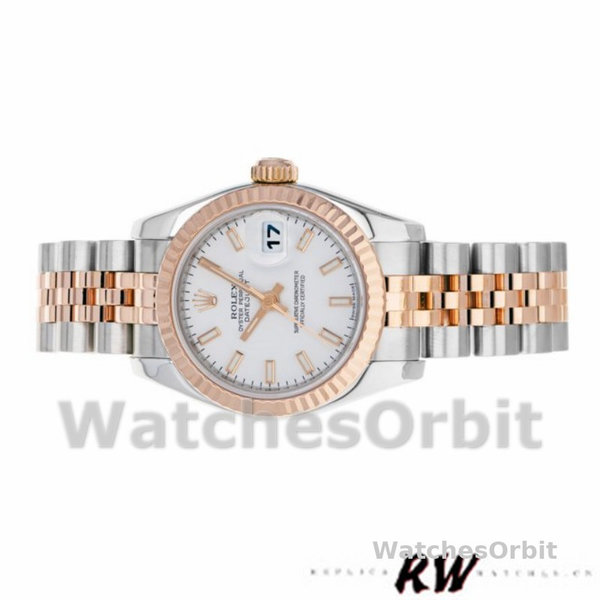 Replique Rolex Datejust-179171 pour femme, 26mm, cadran blanc, lunette cannelée, Lady White