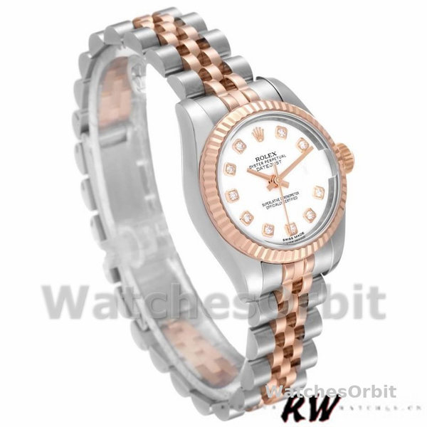 Replique Rolex Datejust-179171, 26mm, cadran diamant blanc, lunette cannelée, Lady White pour femme