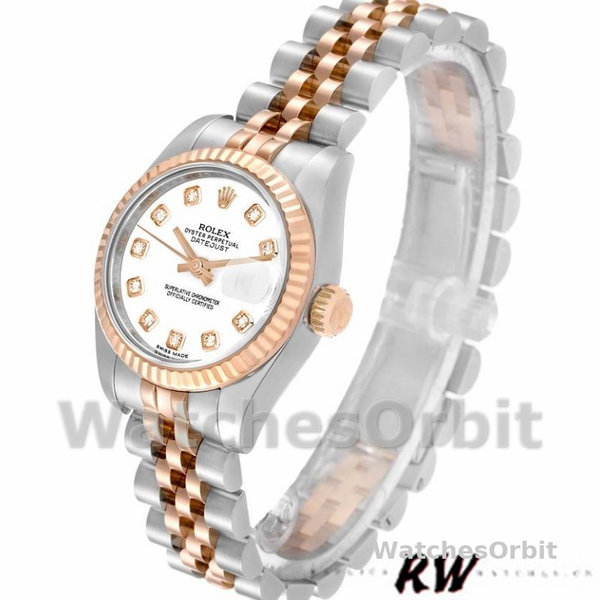 Replique Rolex Datejust-179171, 26mm, cadran diamant blanc, lunette cannelée, Lady White pour femme