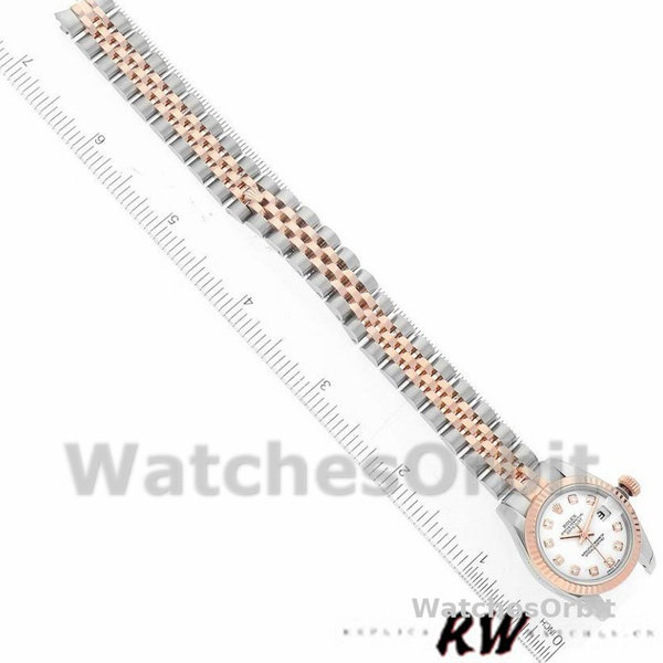 Replique Rolex Datejust-179171, 26mm, cadran diamant blanc, lunette cannelée, Lady White pour femme