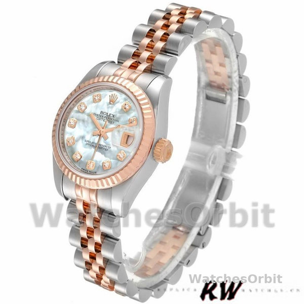 Womens Rolex Datejust-179171, 26mm, White MOP Diamond Dial, Fluted Bezel, Lady MOP Replica Image