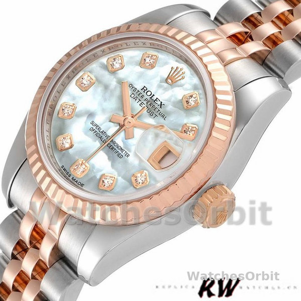 Womens Rolex Datejust-179171, 26mm, White MOP Diamond Dial, Fluted Bezel, Lady MOP Replica Image