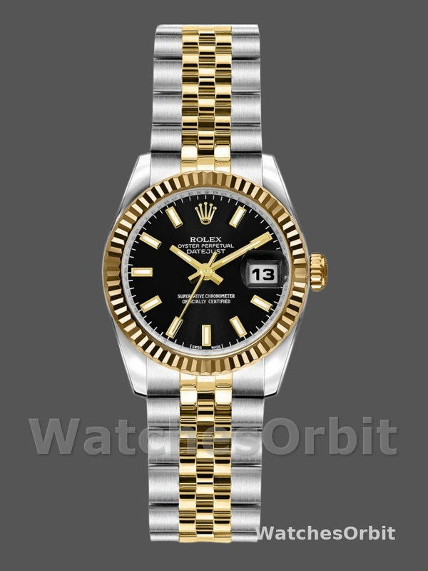 Rolex Datejust 179173 Black Index Dial Fluted Bezel 26MM Lady Replica Watch