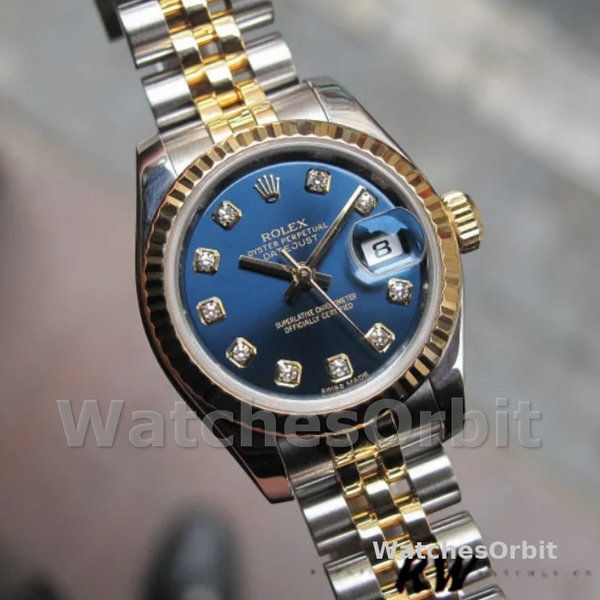 Replica Rolex Datejust-179173 donna, 26 mm, quadrante blu con diamanti, lunetta scanalata, Lady Blue
