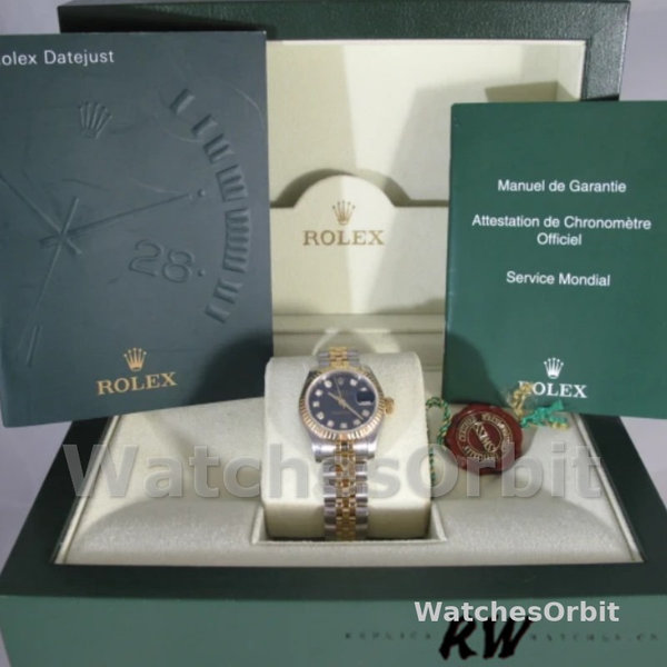 Replica Rolex Datejust-179173 donna, 26 mm, quadrante blu con diamanti, lunetta scanalata, Lady Blue