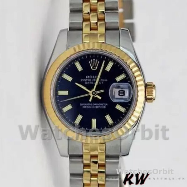 Replica Rolex Datejust 179173 Blue Index Dial Fluted Bezel 26MM Lady Replica Uhr