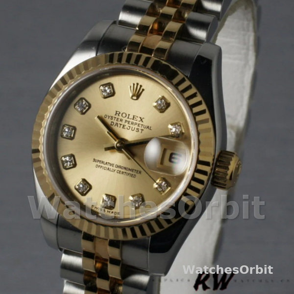 Replica Rolex Datejust 179173 Champagne Diamond Dial Fluted Bezel 26MM Lady Replica Uhr