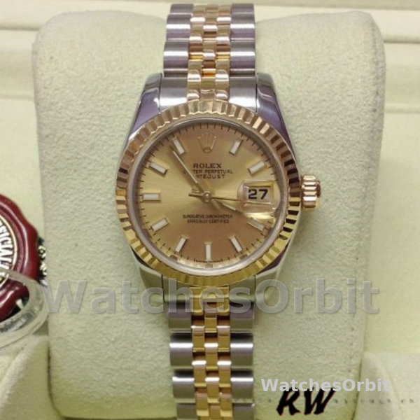 Replica Rolex Datejust-179173 da donna, 26 mm, quadrante champagne, lunetta scanalata, Lady Champagne