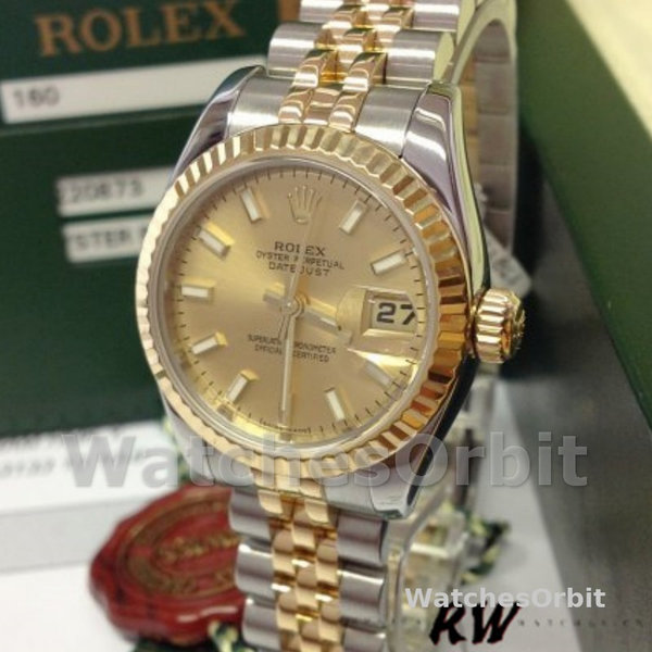 Replica Rolex Datejust-179173 da donna, 26 mm, quadrante champagne, lunetta scanalata, Lady Champagne
