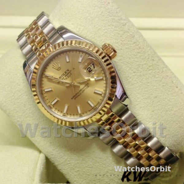 Replica Rolex Datejust-179173 da donna, 26 mm, quadrante champagne, lunetta scanalata, Lady Champagne