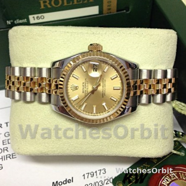Replica Rolex Datejust-179173 da donna, 26 mm, quadrante champagne, lunetta scanalata, Lady Champagne