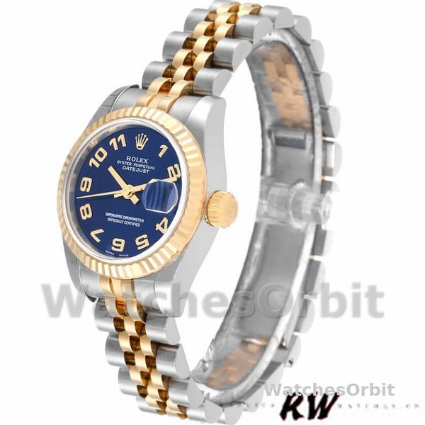 Replica Rolex Datejust-179173 da donna, 26 mm, quadrante blu a cerchi concentrici, lunetta scanalata, Lady Blue
