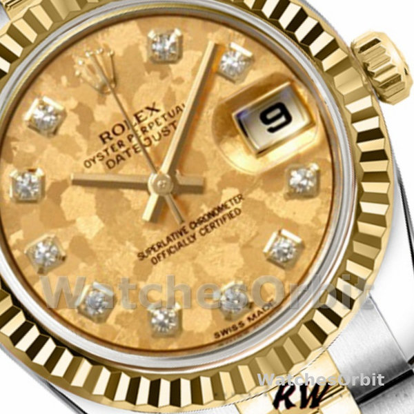 Replica Rolex Datejust-179173 da donna, 26 mm, quadrante cristallo champagne, lunetta scanalata, Lady Champagne