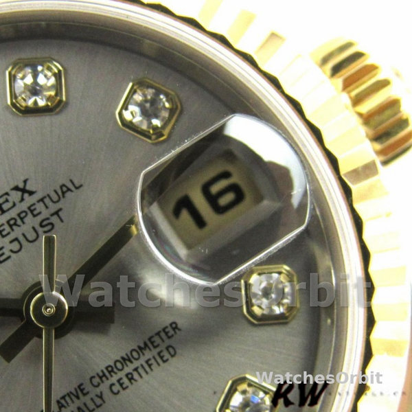 Replica Rolex Datejust-179173 da donna, 26 mm, quadrante grigio con diamanti, lunetta scanalata, Lady Gray
