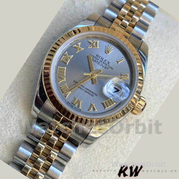 Replica Rolex Datejust-179173 da donna, 26 mm, quadrante grigio con numeri romani, Lady Grey