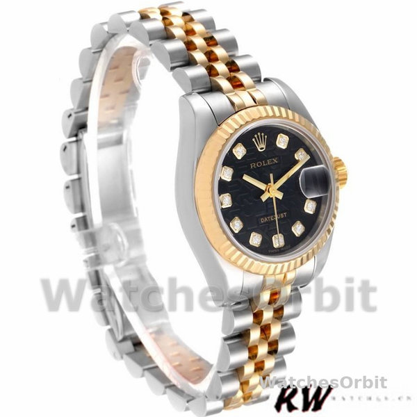 Replica Rolex Datejust 179173 Jubilee Black Diamond Dial Fluted Bezel 26MM Lady Replica Uhr