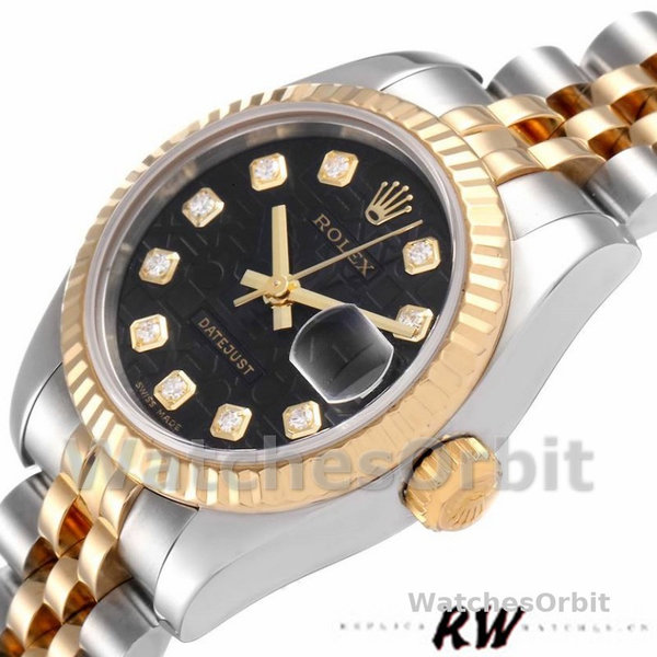 Replica Rolex Datejust 179173 Jubilee Black Diamond Dial Fluted Bezel 26MM Lady Replica Uhr Exklusive Damen Replica Uhr kaufen