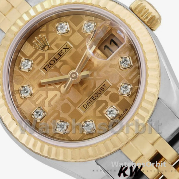 Replica Rolex Datejust-179173 da donna, 26 mm, quadrante Jubilee Champagne con diamanti, lunetta scanalata, Lady Champagne