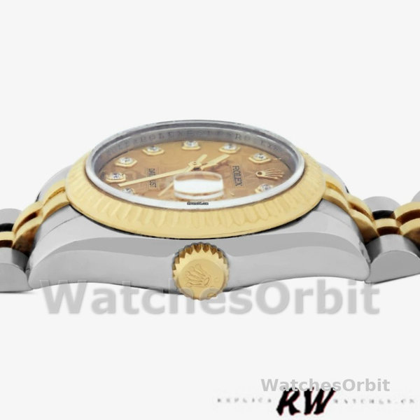 Replica Rolex Datejust-179173 da donna, 26 mm, quadrante Jubilee Champagne con diamanti, lunetta scanalata, Lady Champagne