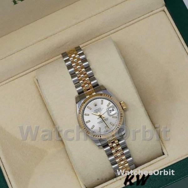 Replica Rolex Datejust-179173 da donna, 26 mm, quadrante argentato, lunetta scanalata, Lady Silver