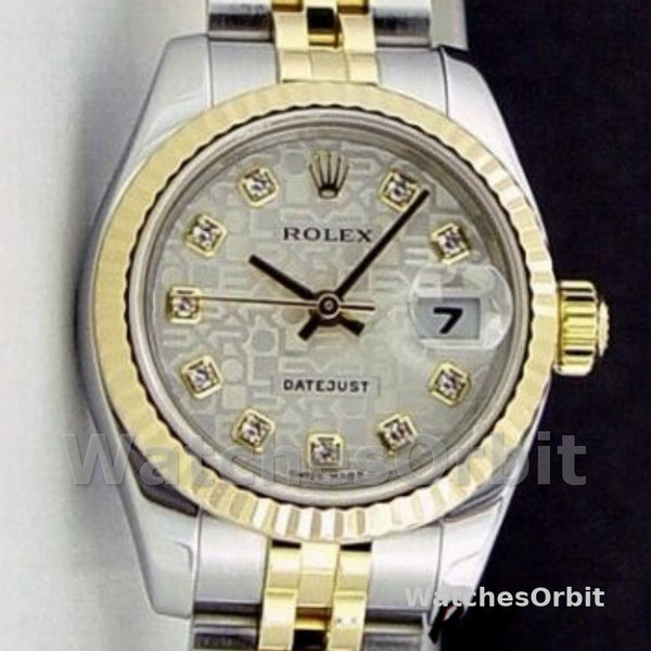 Replica Rolex Datejust-179173 da donna, 26 mm, quadrante argento con diamanti, lunetta scanalata, Lady Silver