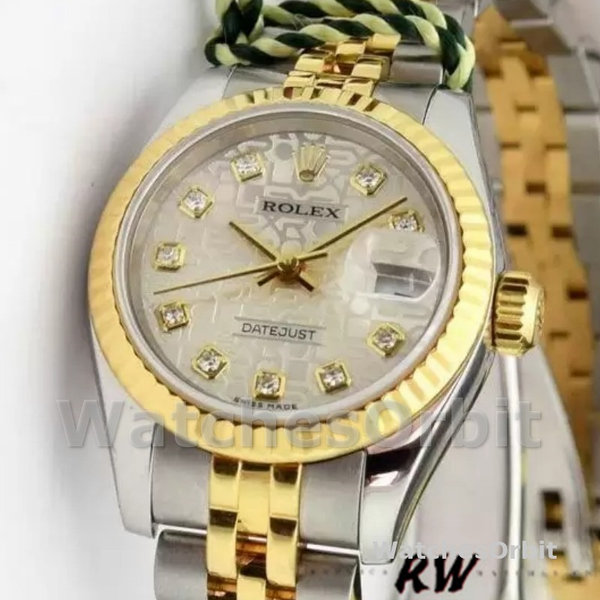 Replica Rolex Datejust-179173 da donna, 26 mm, quadrante argento con diamanti, lunetta scanalata, Lady Silver