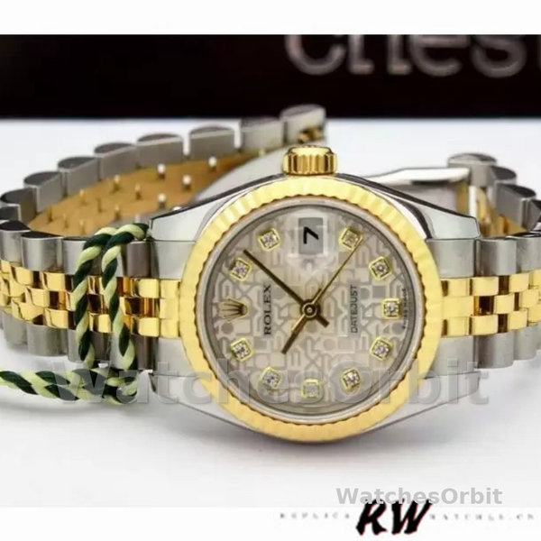 Replica Rolex Datejust-179173 da donna, 26 mm, quadrante argento con diamanti, lunetta scanalata, Lady Silver