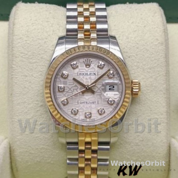 Replica Rolex Datejust-179173 da donna, 26 mm, quadrante argento con diamanti, lunetta scanalata, Lady Silver
