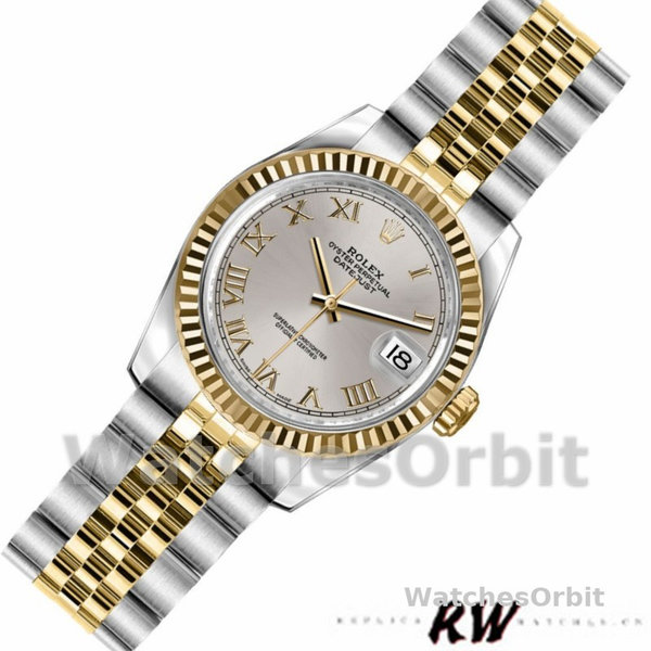 Replica Rolex Datejust-179173 da donna, 26 mm, quadrante argentato con numeri romani, Lady Silver