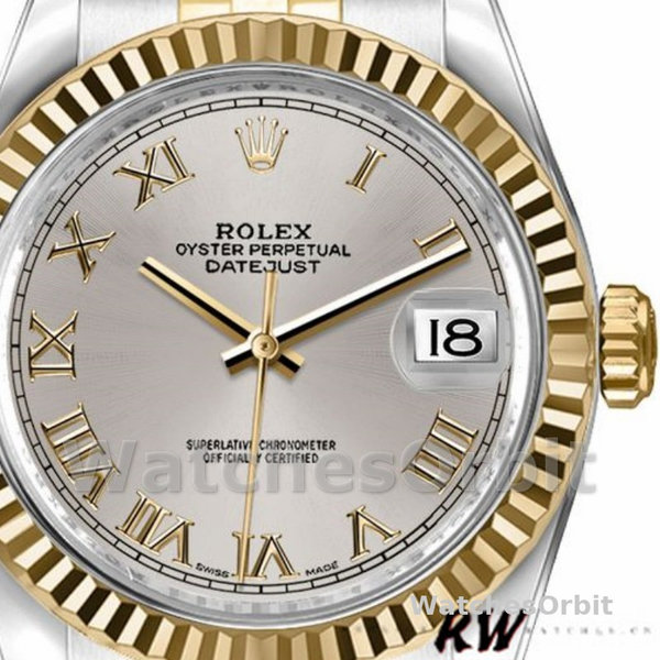 Replica Rolex Datejust-179173 da donna, 26 mm, quadrante argentato con numeri romani, Lady Silver