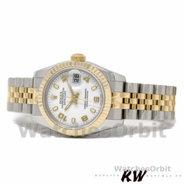 Replica Rolex Datejust 179173 Weiß Arabische Ziffern Zifferblatt Geriffelte Lünette 26MM Lady Replica Uhr Exklusive Damen Replica Uhr kaufen