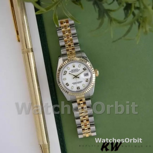 Replica Rolex Datejust 179173 Weiß Arabische Ziffern Zifferblatt Geriffelte Lünette 26MM Lady Replica Uhr Exklusive Damen Replica Uhr kaufen