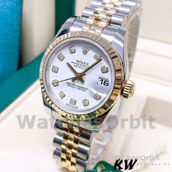 Rolex Datejust 179173 White Diamond Dial Fluted Bezel 26MM Lady Replica Watch