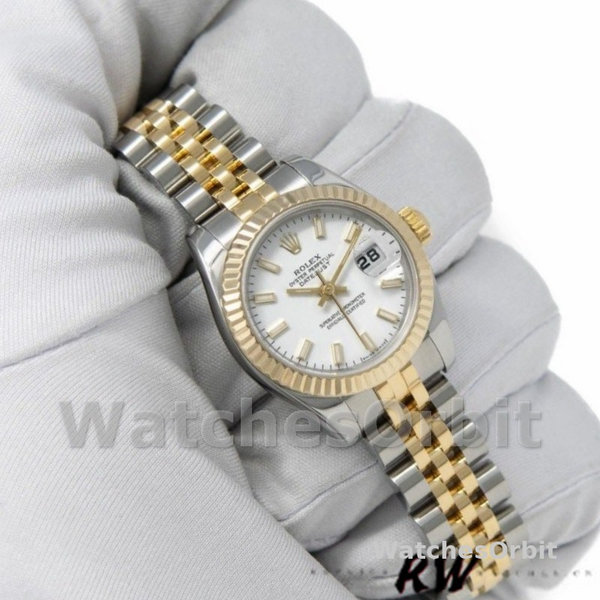 Replica Rolex Datejust-179173 da donna, 26 mm, quadrante bianco, lunetta scanalata, Lady White