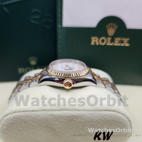 Replica Rolex Datejust-179173 da donna, 26 mm, quadrante bianco, lunetta scanalata, Lady White