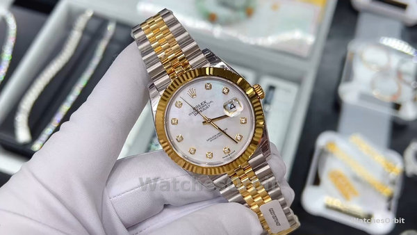 Replica Rolex Datejust-179173 da donna, 26 mm, quadrante bianco MOP, lunetta scanalata, Lady MOP
