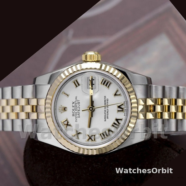 Replica Rolex Datejust-179173 da donna, 26 mm, quadrante bianco con numeri romani, Lady White