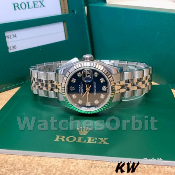 Replique Rolex Datejust-179174, 26mm, cadran bleu diamant, lunette cannelée, Lady Blue, pour femme