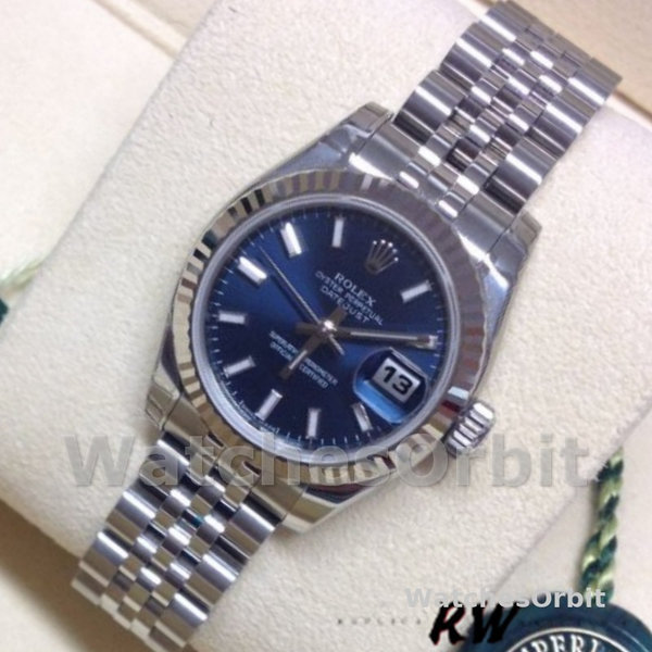 Women's Rolex Datejust-179174, 26mm, Blue Index Dial, Fluted Bezel, Lady Blue