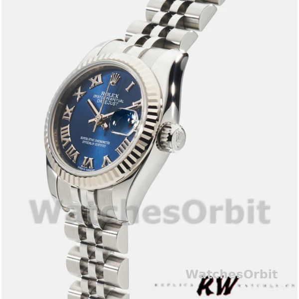 Replique Rolex Datejust-179174 pour femme, 26 mm, cadran bleu à chiffres romains, Lady Blue