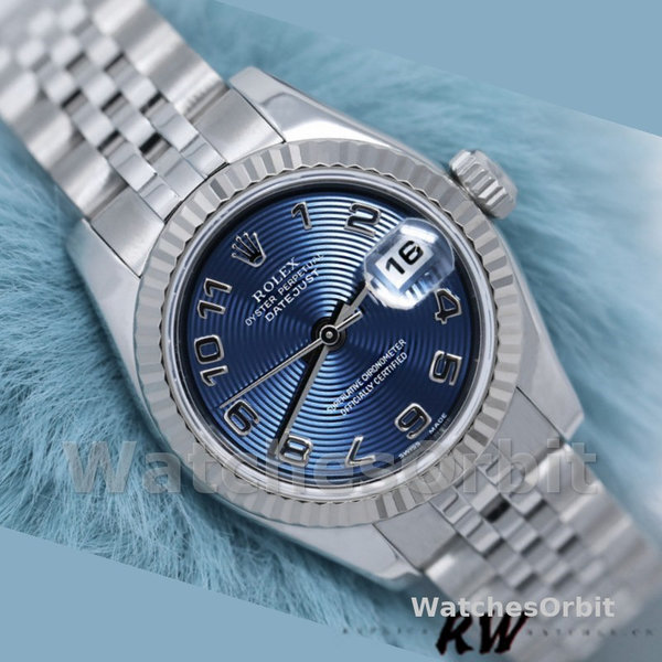 Replique Rolex Datejust-179174 pour femme, 26 mm, cadran bleu à cercle concentrique, lunette cannelée, Lady Blue